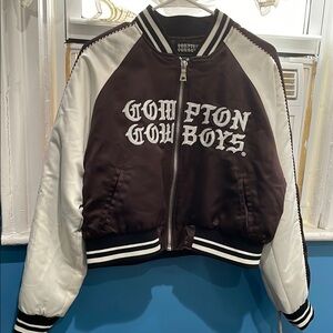 NWOT Compton CowBoys Brown and White Varsity Bomber Jacket Size M